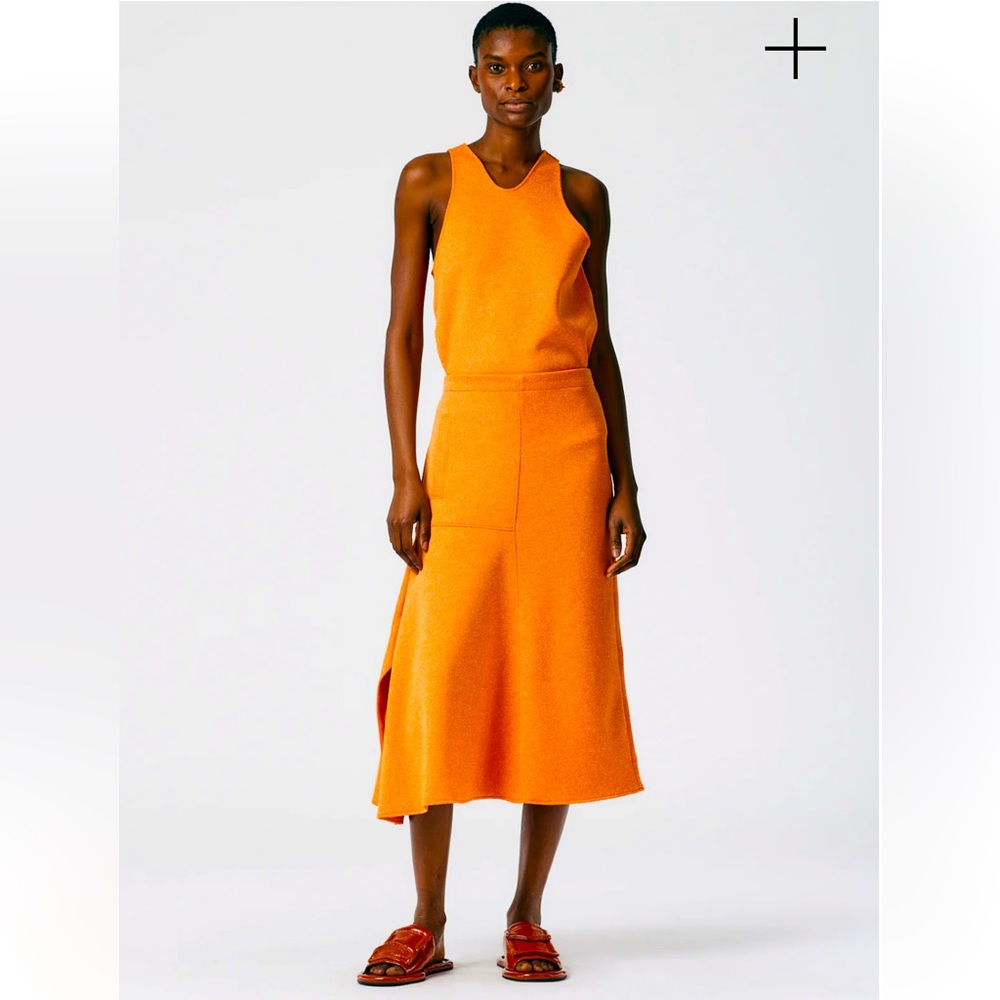 Tibi Orange Speckled Knit Asymmetrical Flare Skirt Size 12